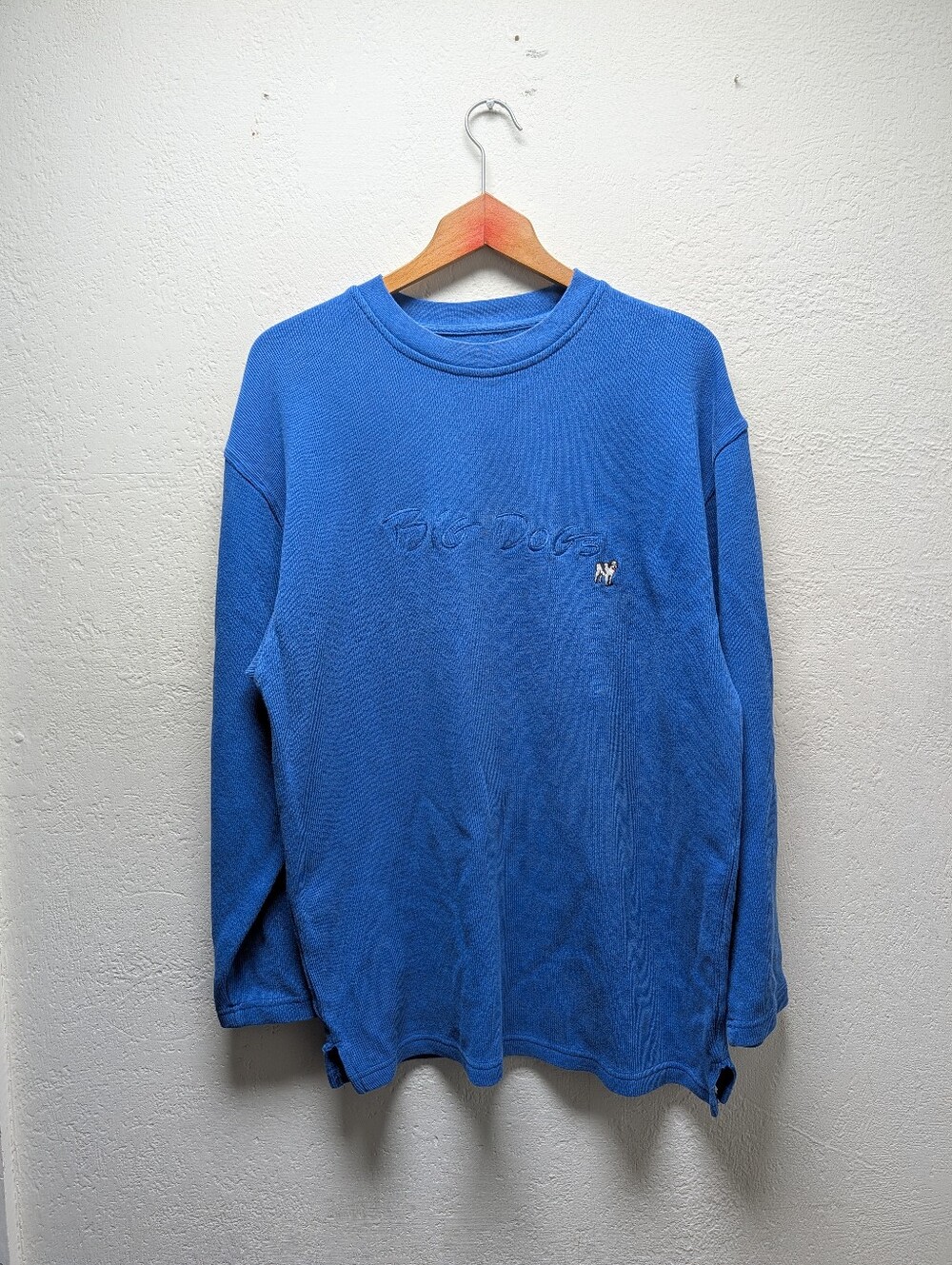 Big Dogs Mens M Blue Tight-Knit RibbedCrewneck Pullover Sweater Embroidered Logo